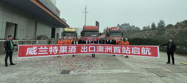 丹棱果酒出口澳洲首站起航。