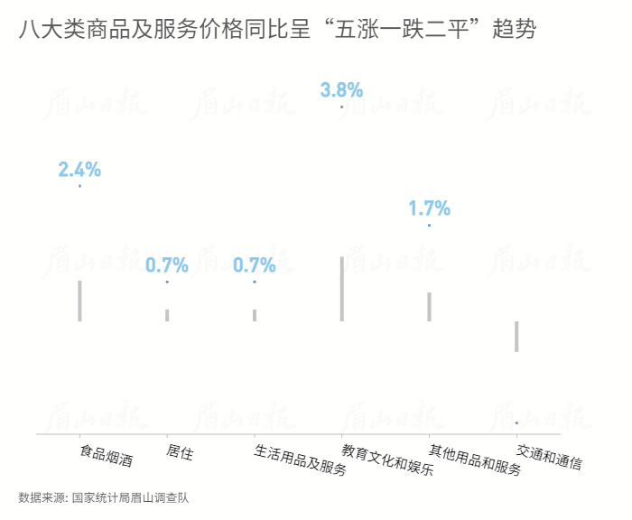 八大類商品及服務(wù)價(jià)格同比呈“五漲一跌二平”趨勢(shì) (1).gif